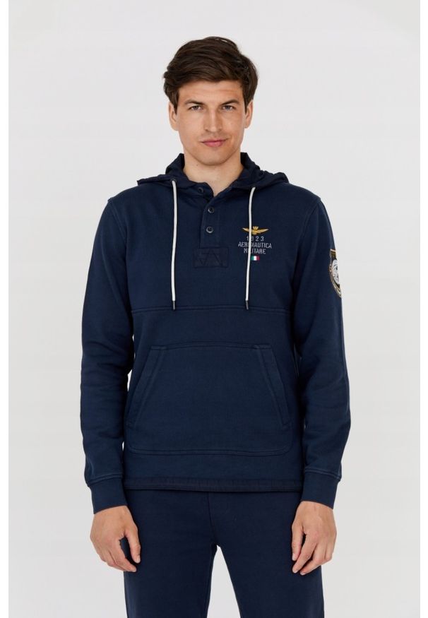 Aeronautica Militare - AERONAUTICA MILITARE Granatowa bluza męska, Rozmiar L. Typ kołnierza: kaptur. Kolor: niebieski