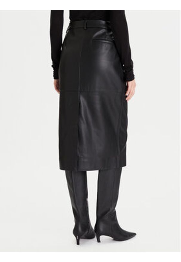 Calvin Klein Spódnica z imitacji skóry LV044D651G Czarny Regular Fit. Kolor: czarny. Materiał: skóra