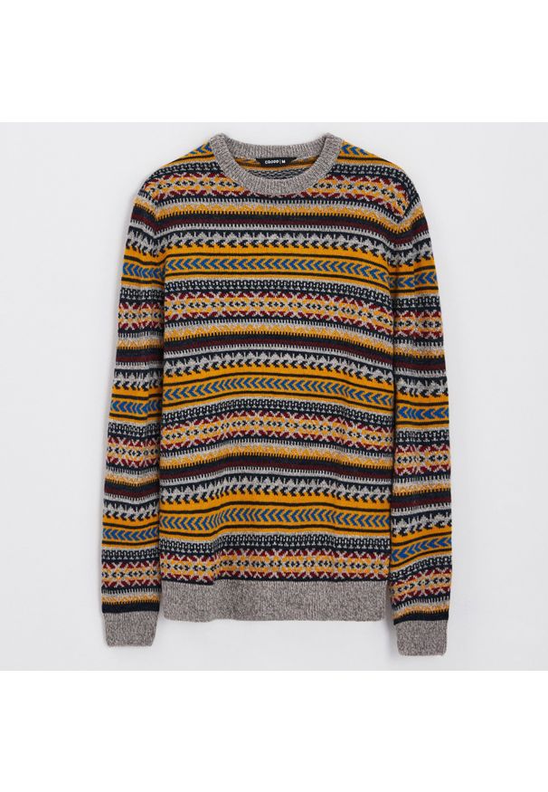 Cropp - Wzorzysty sweter z wełną - Jasny szary. Kolor: szary. Materiał: wełna