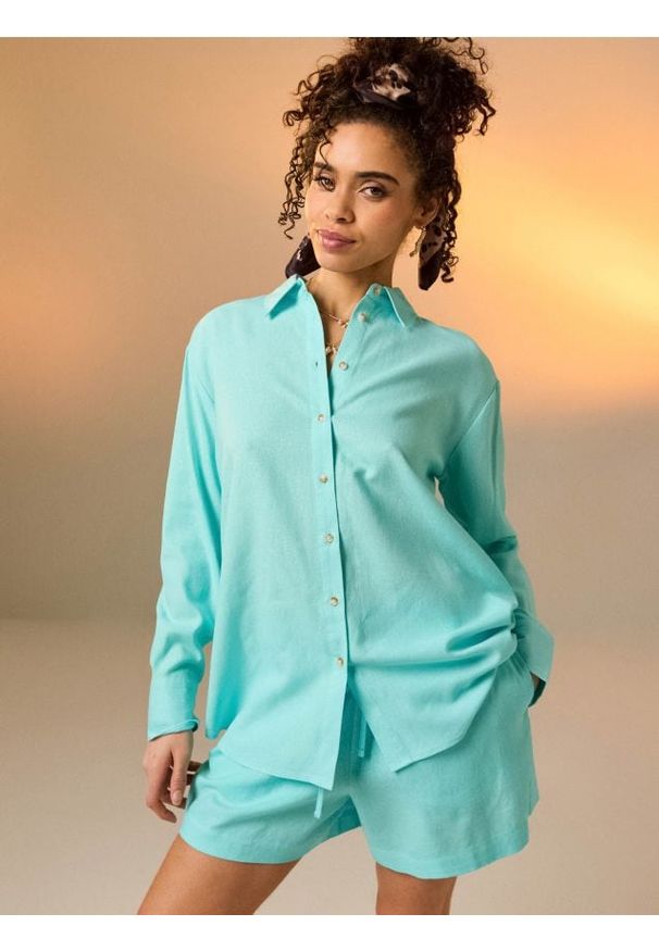 Sinsay - Koszula z domieszką lnu - zielony. Kolor: zielony. Materiał: len