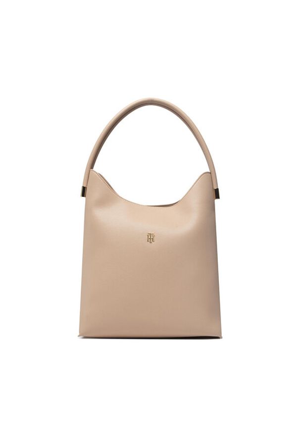TOMMY HILFIGER - Tommy Hilfiger Torebka New Casual Hobo AW0AW13187 Beżowy. Kolor: beżowy. Materiał: skórzane. Styl: casual