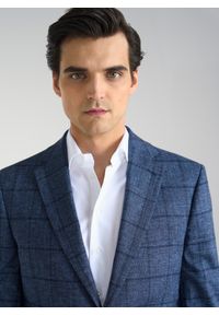 Pako Lorente - PAKO LORENTE – Granatowa marynarka męska w kratkę. Okazja: na co dzień. Kolor: niebieski. Materiał: wełna, bawełna, len. Wzór: kratka. Styl: casual, elegancki, sportowy #4