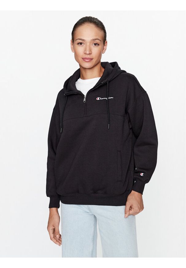 Champion Bluza Hooded Half Zip Sweatshirt 116581 Czarny Oversize. Kolor: czarny. Materiał: syntetyk, bawełna