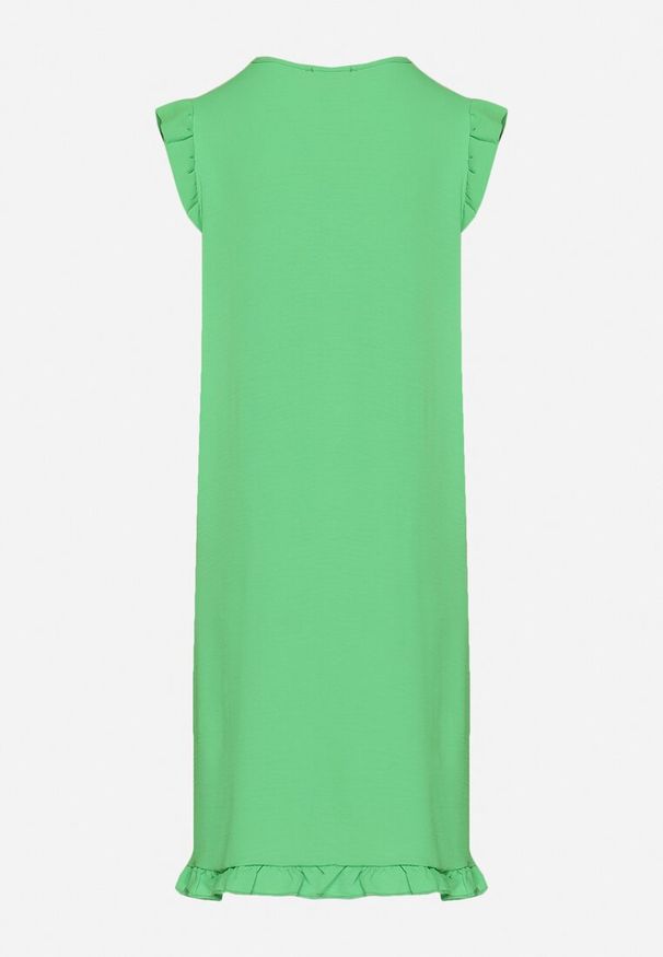 Born2be - Jasnozielona Sukienka Trapezowa Midi z Falbanką Bez Rękawów Neoliana. Kolor: zielony. Długość rękawa: bez rękawów. Sezon: lato. Typ sukienki: trapezowe. Długość: midi