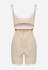 Born2be - Beżowy Kombinezon w Sportowym Stylu z Efektem Push Up i Ozdobną Lamówką Lunarella. Okazja: na co dzień. Kolor: beżowy. Materiał: jeans. Długość rękawa: na ramiączkach. Styl: sportowy #5