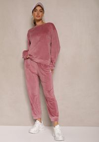 Renee - Ciemnoróżowy Komplet Dresowy z Welurowej Tkaniny Bluza i Joggery Lisarilia. Kolor: różowy. Materiał: dresówka, welur, tkanina #3