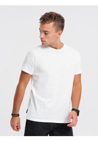 Ombre Clothing - T-shirt męski klasyczny bawełniany BASIC - biały V14 OM-TSBS-0146 - L. Kolor: biały. Materiał: bawełna. Styl: klasyczny