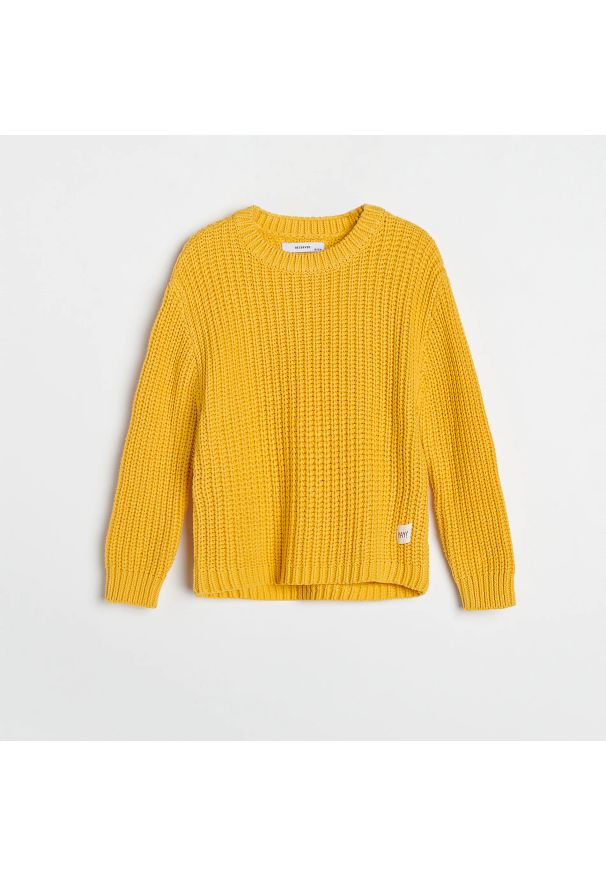 Reserved - Sweter z naszywką - Żółty. Kolor: żółty. Wzór: aplikacja