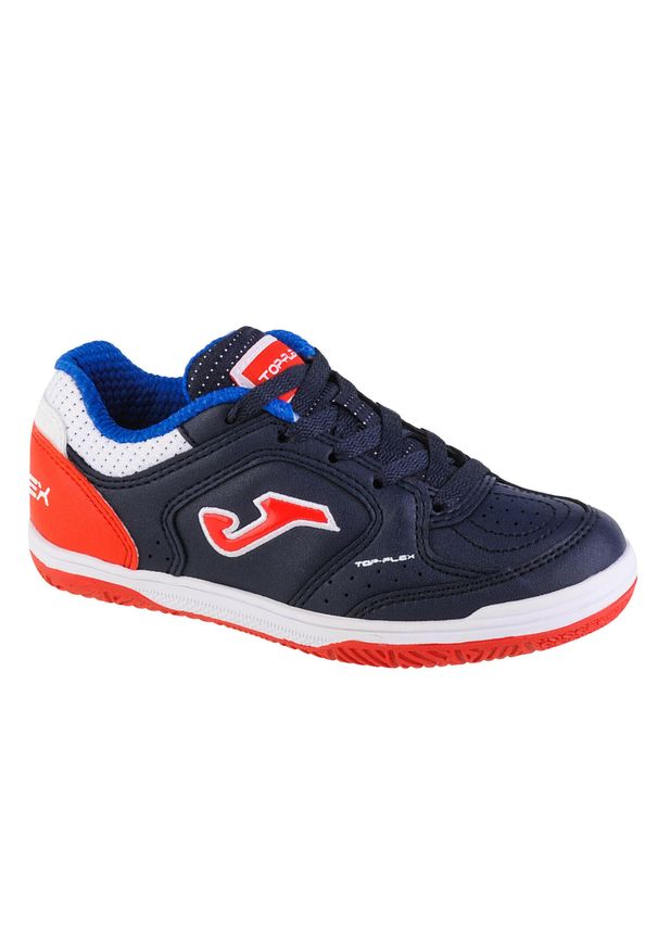 Buty halowe - halówki chłopięce, Joma Top Flex Jr 2243 IN. Kolor: czerwony, niebieski, wielokolorowy. Materiał: guma, syntetyk, tkanina, materiał. Sport: piłka nożna