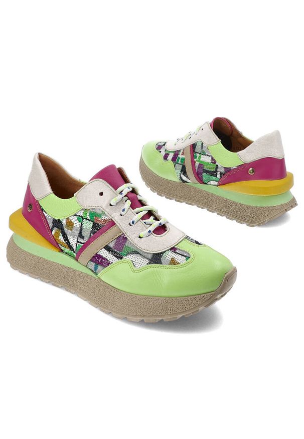 Zielone Sneakersy Maciejka Wyjątkowe Obuwie Damskie. Kolor: zielony. Materiał: skóra