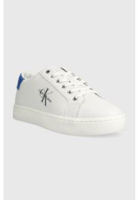 Calvin Klein Jeans sneakersy skórzane CLASSIC CUPSOLE LACEUP LOW LTH kolor biały YM0YM00491. Nosek buta: okrągły. Zapięcie: sznurówki. Kolor: biały. Materiał: skóra #2