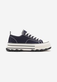 Born2be - Granatowe Trampki na Grubej Podeszwie pod Kostkę Adsoria. Okazja: na co dzień. Zapięcie: sznurówki. Kolor: niebieski. Materiał: jeans. Styl: klasyczny, casual #3