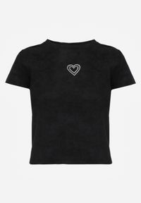 Renee - Czarny T-shirt z Bawełny Ozdobiony Sercem z Cyrkonii Amythera. Okazja: na co dzień. Kolor: czarny. Materiał: bawełna. Wzór: aplikacja. Styl: sportowy, casual, elegancki #5