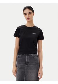 Karl Lagerfeld - KARL LAGERFELD T-Shirt A2W17097 Czarny Regular Fit. Typ kołnierza: dekolt w karo. Kolor: czarny. Materiał: bawełna