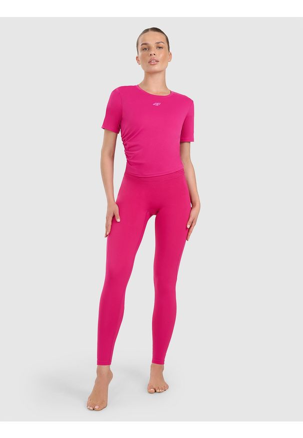 4f - 4F Legginsy do jogi i pilatesu szybkoschnące damskie - różowe XL. Stan: podwyższony. Kolor: różowy. Materiał: materiał, włókno, elastan, dzianina. Długość: długie. Sport: joga i pilates