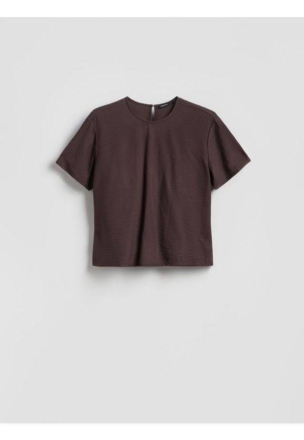 Reserved - T-shirt z wiązaniem - ciemnobrązowy. Kolor: brązowy. Materiał: wiskoza, tkanina. Wzór: gładki. Styl: klasyczny