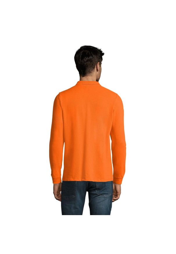 SOL'S - Męska Koszulka Polo Perfect Plain Pique Z Długim Rękawem. Typ kołnierza: polo. Kolor: żółty, pomarańczowy, wielokolorowy. Długość rękawa: długi rękaw. Długość: długie