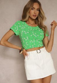 Renee - Zielony Bawełniany T-shirt z Kwiatowym Wzorem Savioraie. Okazja: na co dzień. Kolor: zielony. Materiał: bawełna. Wzór: kwiaty. Styl: klasyczny, casual #5