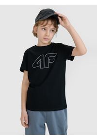 4f - T-shirt regular z nadrukiem dziewczęcy - czarny. Okazja: na co dzień. Kolor: czarny. Materiał: bawełna, jersey, dzianina. Długość rękawa: krótki rękaw. Długość: krótkie. Wzór: nadruk. Sezon: lato. Styl: sportowy, casual, klasyczny