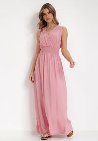 Born2be - Różowa Sukienka Clymiolea. Kolor: różowy. Materiał: wiskoza, tkanina. Długość rękawa: na ramiączkach. Wzór: jednolity. Typ sukienki: kopertowe. Styl: elegancki. Długość: maxi #6