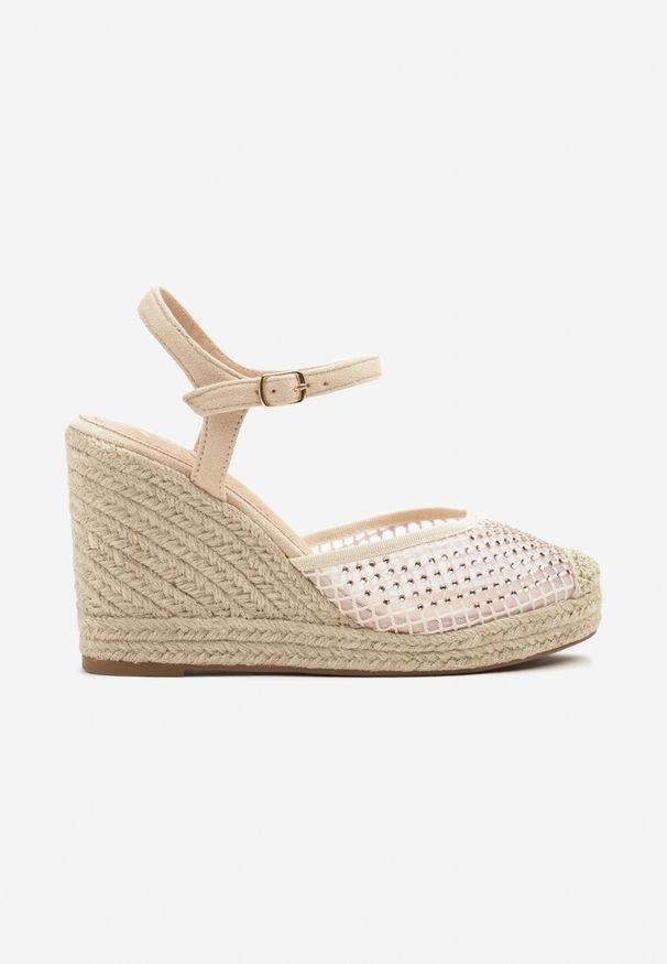 Born2be - Beżowe Sandały Siateczkowe w Stylu Espadryli na Koturnie z Plecionki Xaltewia. Okazja: na co dzień. Kolor: beżowy. Sezon: lato. Obcas: na koturnie. Styl: elegancki, casual