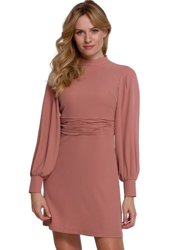 Makover - Elegancka sukienka mini z bufiastymi rękawami. Styl: elegancki. Długość: mini