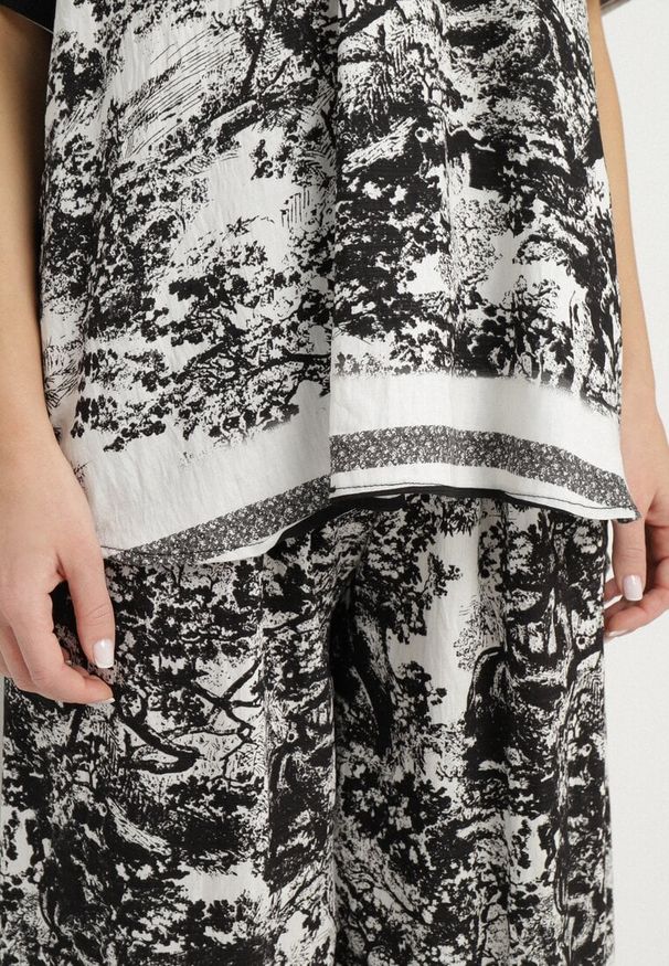 Born2be - Czarny Wiskozowy Komplet w Roślinny Wzór Koszula i Spodnie Ridissa. Kolor: czarny. Materiał: wiskoza. Wzór: aplikacja