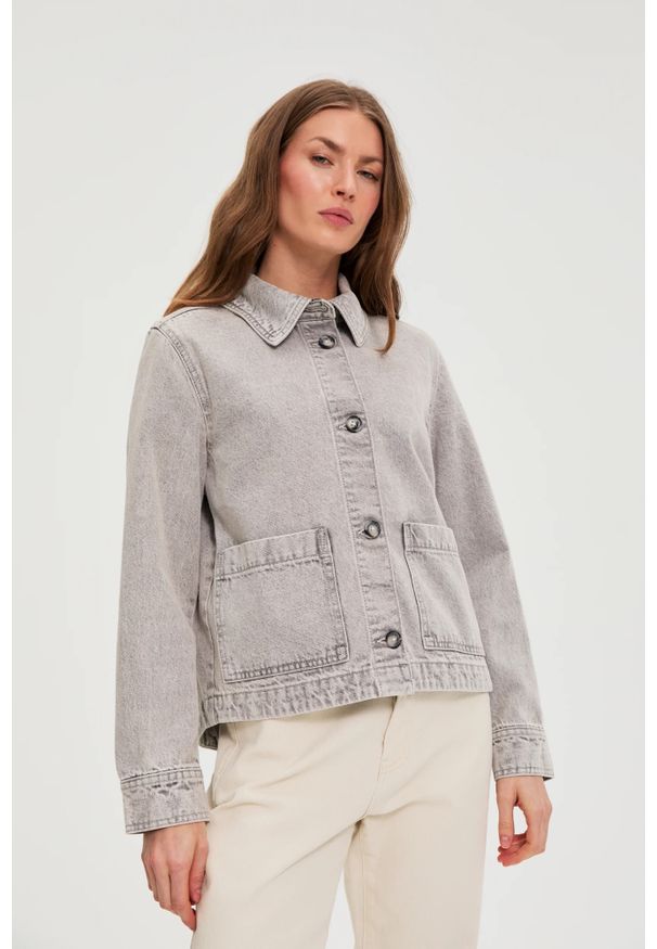MOODO - Jeansowa kurtka szara. Kolor: szary. Materiał: jeans