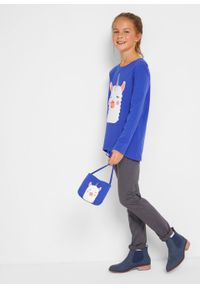 Shirt dziewczęcy z połyskiem + torebka (2 części), bawełna organiczna bonprix szafirowy. Kolor: niebieski. Materiał: materiał, bawełna. Długość rękawa: długi rękaw. Długość: długie. Wzór: nadruk #4