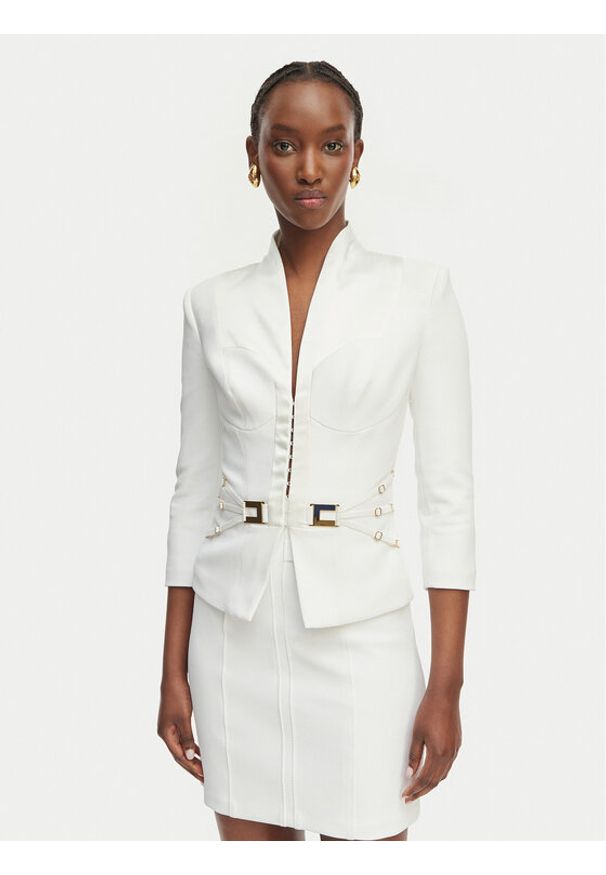 Elisabetta Franchi Marynarka GI-202-61E2-V590 Biały Regular Fit. Kolor: biały. Materiał: syntetyk