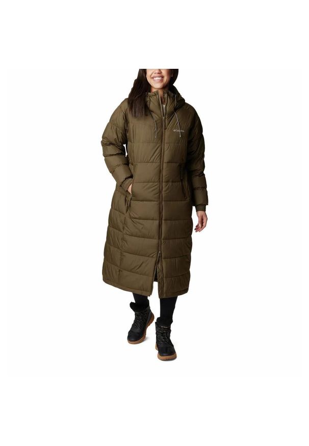 columbia - Płaszcz Puchowy Columbia Pike Lake Ii Long Jacket Damski Zimowy. Kolor: zielony. Materiał: puch, syntetyk. Sezon: zima