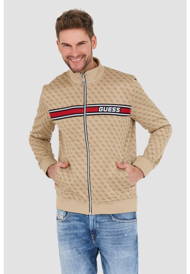 Guess - GUESS Beżowa męska bluza Korbin. Kolor: beżowy