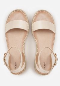 Born2be - Beżowe Sandały VICES na Grubej Plecionej Podeszwie z Paskiem Wokół Kostki Roselena. Okazja: na spacer, na co dzień. Zapięcie: pasek. Kolor: beżowy. Materiał: len. Wzór: haft. Sezon: lato. Styl: casual, elegancki #5