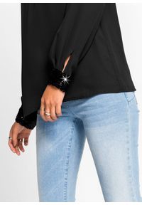 bonprix - Bluzka zakładana przez głowę. Kolor: czarny. Materiał: materiał. Wzór: aplikacja. Styl: elegancki #3