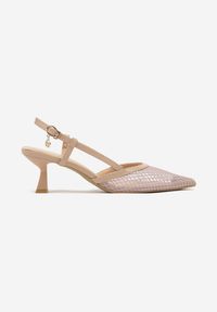 Renee - Beżowe Sandały Vices na Kaczuszce Slingback z Siateczkową Cholewką Lumevile. Zapięcie: sprzączka. Kolor: beżowy. Obcas: na szpilce. Styl: klasyczny, elegancki. Wysokość obcasa: średni #3