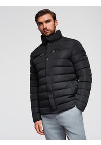 Ombre Clothing - Pikowana kurtka męska ze stójką i zamkami na klatce piersiowej – czarna V1 - Rozmiar: XL. Okazja: na co dzień. Typ kołnierza: kołnierzyk stójkowy. Kolor: czarny. Materiał: poliester, materiał. Styl: sportowy, casual, elegancki #5