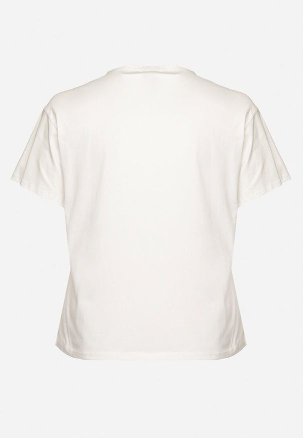 Born2be - Biały T-shirt z Bawełny Ozdobiony Cyrkoniami i Haftami Firarette. Okazja: na co dzień. Kolor: biały. Materiał: bawełna. Wzór: haft, aplikacja. Styl: klasyczny, casual