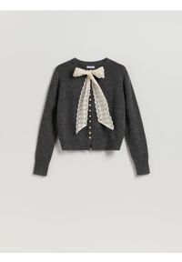 Reserved - Kardigan z wiązaniem - ciemnoszary. Kolor: szary. Materiał: dzianina #1