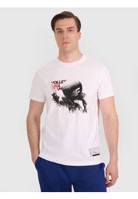 4f - 4F T-shirt regular z nadrukiem siatkarskim męski - biały M. Okazja: na co dzień, do domu. Kolor: biały. Materiał: bawełna, jersey, materiał. Wzór: nadruk. Styl: sportowy, klasyczny, casual