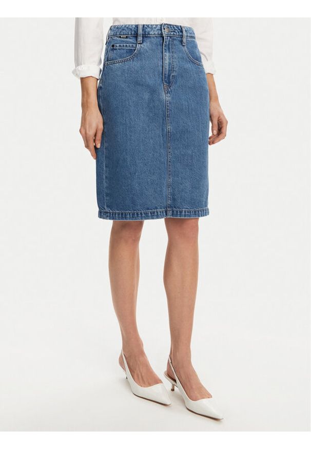 BOSS Spódnica jeansowa Cobaltide 50538596 Niebieski Regular Fit. Kolor: niebieski. Materiał: lyocell, bawełna