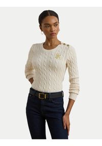 Lauren Ralph Lauren Sweter 200932223002 Écru Slim Fit. Materiał: bawełna