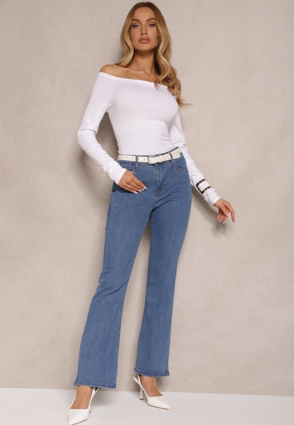Renee - Niebieskie Jeansy z Bawełną High Waist o Fasonie Dzwonów Celinsse. Okazja: na co dzień. Stan: podwyższony. Kolor: niebieski. Długość: długie. Styl: elegancki, casual