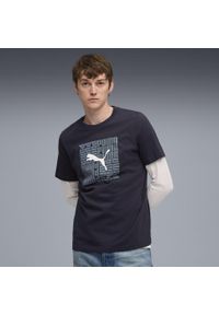 Puma - Męska koszulka o kwadratowym kroju z grafiką PUMA New Navy Blue. Kolor: niebieski. Sport: fitness