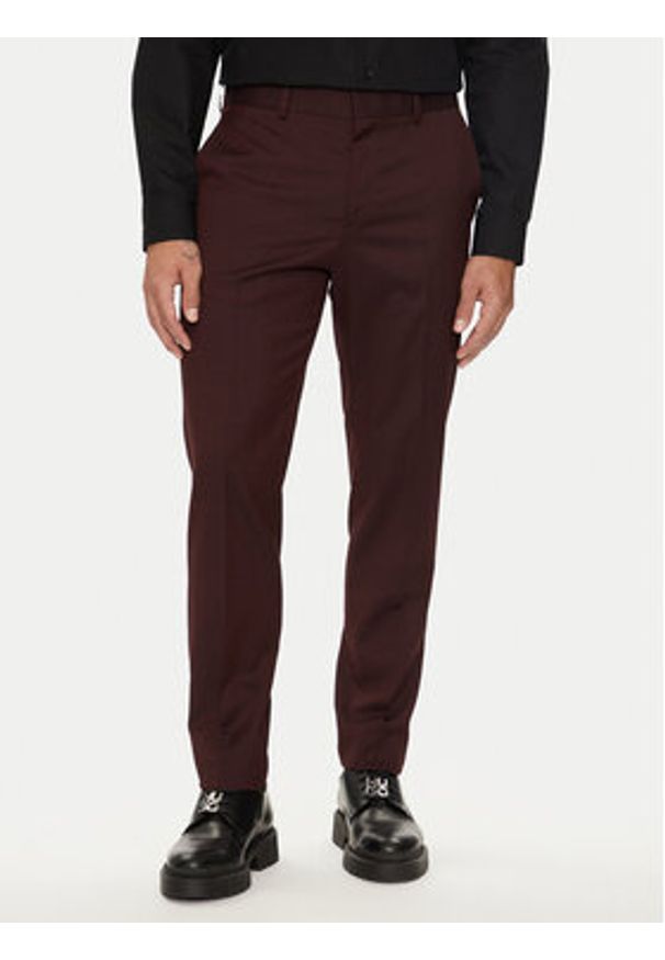 BOSS - Boss Garnitur H-Houston 50518120 Bordowy Slim Fit. Kolor: czerwony. Materiał: wełna
