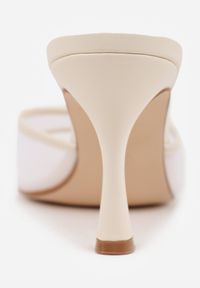 Born2be - Beżowe Klapki na Szpilce z Siateczkową Wyciętą Cholewką Laomesine. Nosek buta: otwarty. Kolor: beżowy. Materiał: skóra, materiał. Sezon: lato. Obcas: na szpilce. Styl: klasyczny. Wysokość obcasa: średni #6