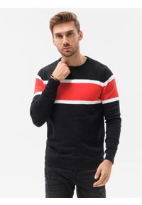 Ombre Clothing - Sweter męski E190 - czarny - XXL. Kolor: czarny. Materiał: bawełna, jeans. Styl: klasyczny