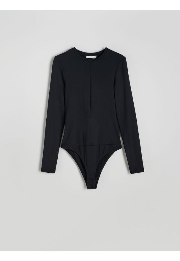 Reserved - Body z długimi rękawami - czarny. Kolor: czarny. Materiał: dzianina. Długość rękawa: długi rękaw. Długość: długie. Wzór: gładki