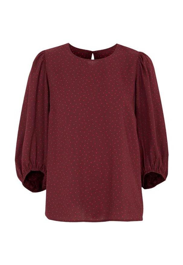 Cellbes Wzorzysta bluzka z bufiastymi rękawami burgundowy we wzory female czerwony/ze wzorem 42/44. Kolor: czerwony. Materiał: tkanina, poliester. Styl: klasyczny