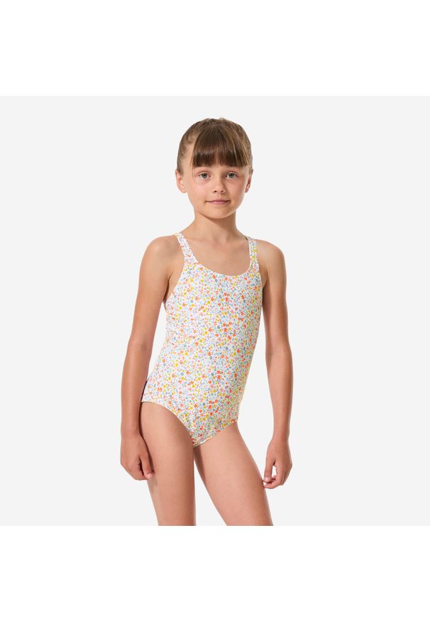 Strój jednoczęściowy pływacki dla dzieci Decathlon Vega Mimi. Kolor: pomarańczowy. Materiał: poliester, elastan, materiał