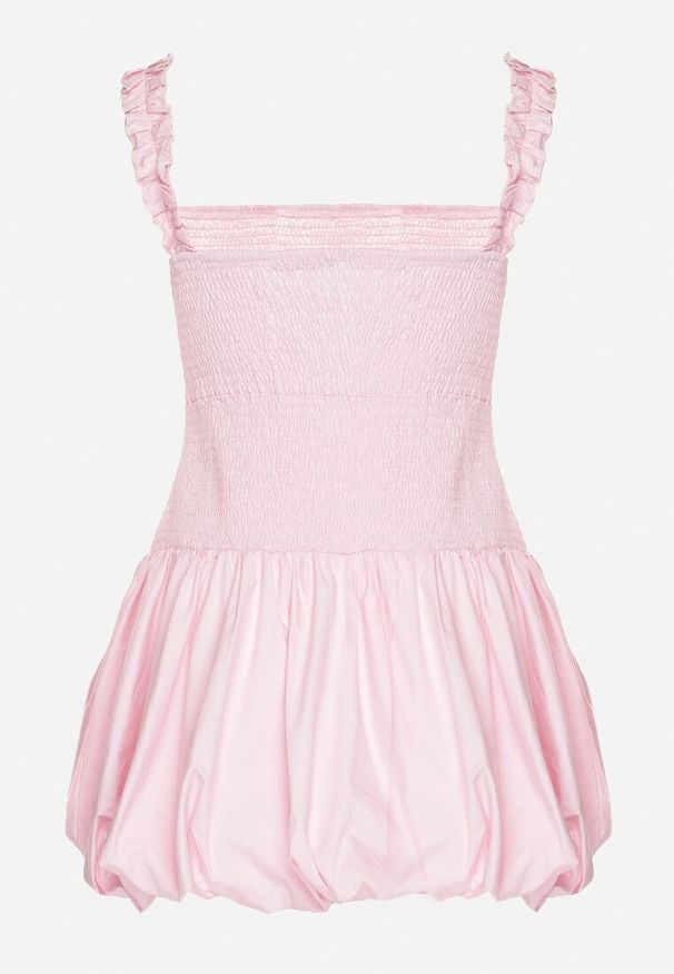 Born2be - Różowa Bawełniana Sukienka Bombka na Ramiączkach z Elastyczną Górą Linarisena. Okazja: na co dzień, na imprezę. Typ kołnierza: kokarda. Kolor: różowy. Materiał: bawełna. Długość rękawa: na ramiączkach. Typ sukienki: bombki. Styl: casual, elegancki